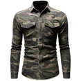 thumbnail image 1 of Camisa vaquera de camuflaje para hombre, estilo militar, de manga larga, con lavado camuflado, con botones, tipo cargo, con solapa para exteriores., 1 of 7