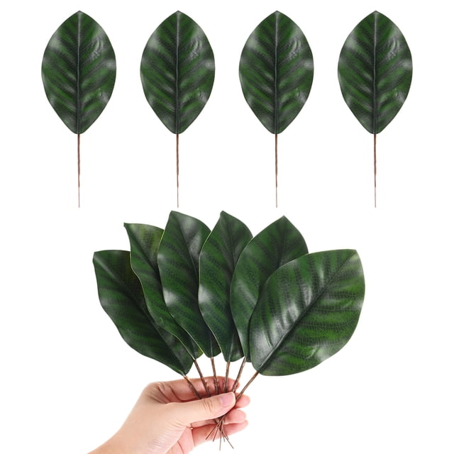 Paquete de 10 hojas artificiales, hoja verde falsa con tallos para DIY 8.2x21cm