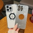 thumbnail image 3 of Compatible with iPhone 14 Pro Max Case MagSafe Glitter Cute Bling Plating Luxury Cutout Visible Logo Camera Protection Phone Cases Compatible with Magnetic for Women Girls 6.7" - Silver, 3 of 13