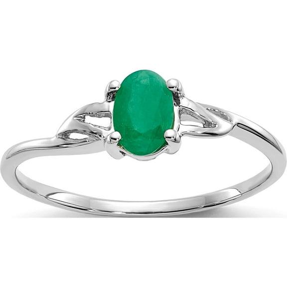 14K White Gold Emerald Birthstone Ring (Size 7) Made In India xbr146