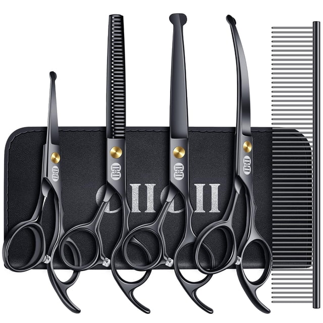 Kit de tijeras para peluquería canina CIICII de 7" con punta de seguridad negra