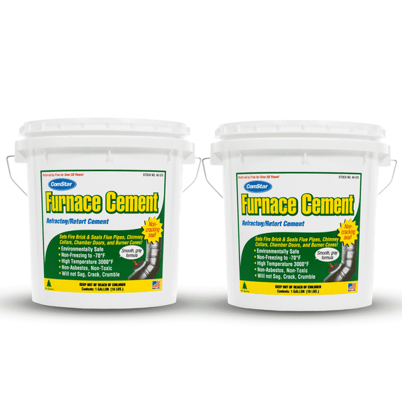 ComStar Furnace Cement,1 Gal - 3,000°F High-Temp Refractory & Retort Cement - Ready-to-Use High-Heat Paste for Fireplaces, Wood Stoves, Flue Pipes & Firebricks - Asbestos-Free, (Pack of 2)