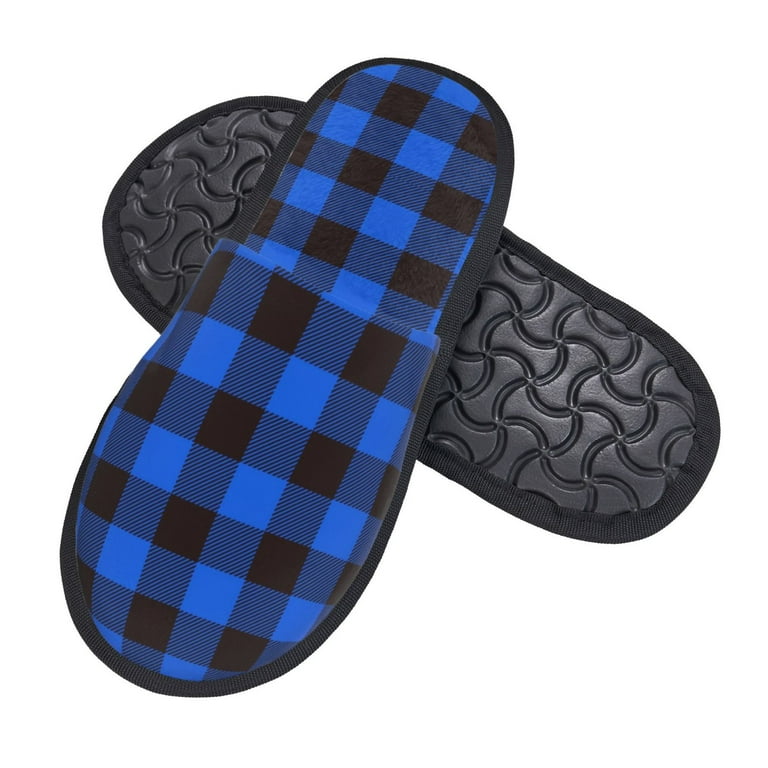 KLL buffalo Plaid Blue Black Slippers For Women Men House Slip On