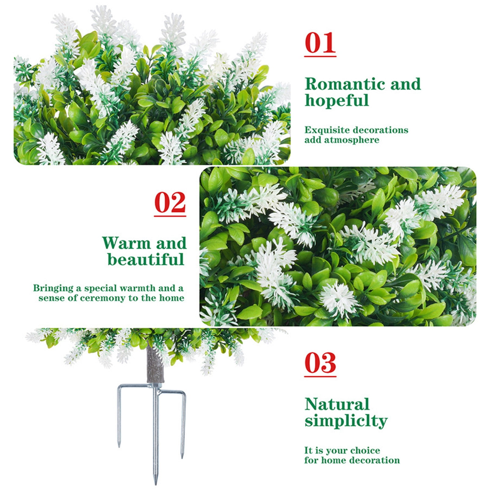 Deeceymbur Spring Purple White Artificial Flowers Ground Insert for Holiday Decor Indoor Outdoor Faux Green Plants Silk Cloth All Weather Decoration