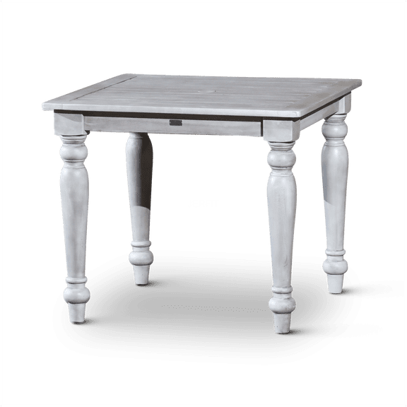 JERFIT 34.5 inch Outdoor Square Dining Table with Umbrella Hole, Solid Eucalyptus Wood, Silver Gray Weather-Resistant Patio Garden Table