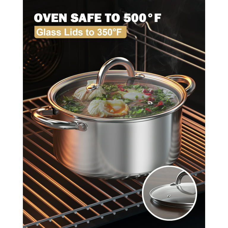 Stainless Steel Stock Pot, P&P CHEF 3 Quart Pot with Lid, Heat-Proof Double  Handles - Sliver Stainless Steel Pot and Glass Lid