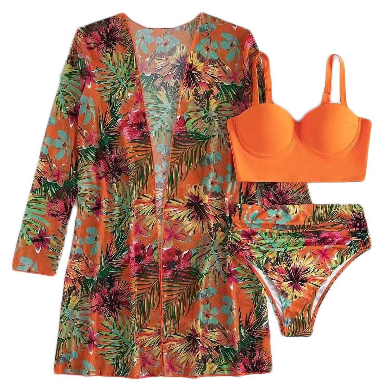 Aloohaidyvio beachwear for women,Women Sexy Print Deep V Swimming Trunks Split Swimsuit Bikini Three Piece, Swimsuits for Women 2 Piece
