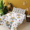 thumbnail image 2 of Ambesonne Emoji Fitted & Top Sheet Set with Shams, Pastel Rainbow Unicorn Clouds, White Multicolor, 2 of 5