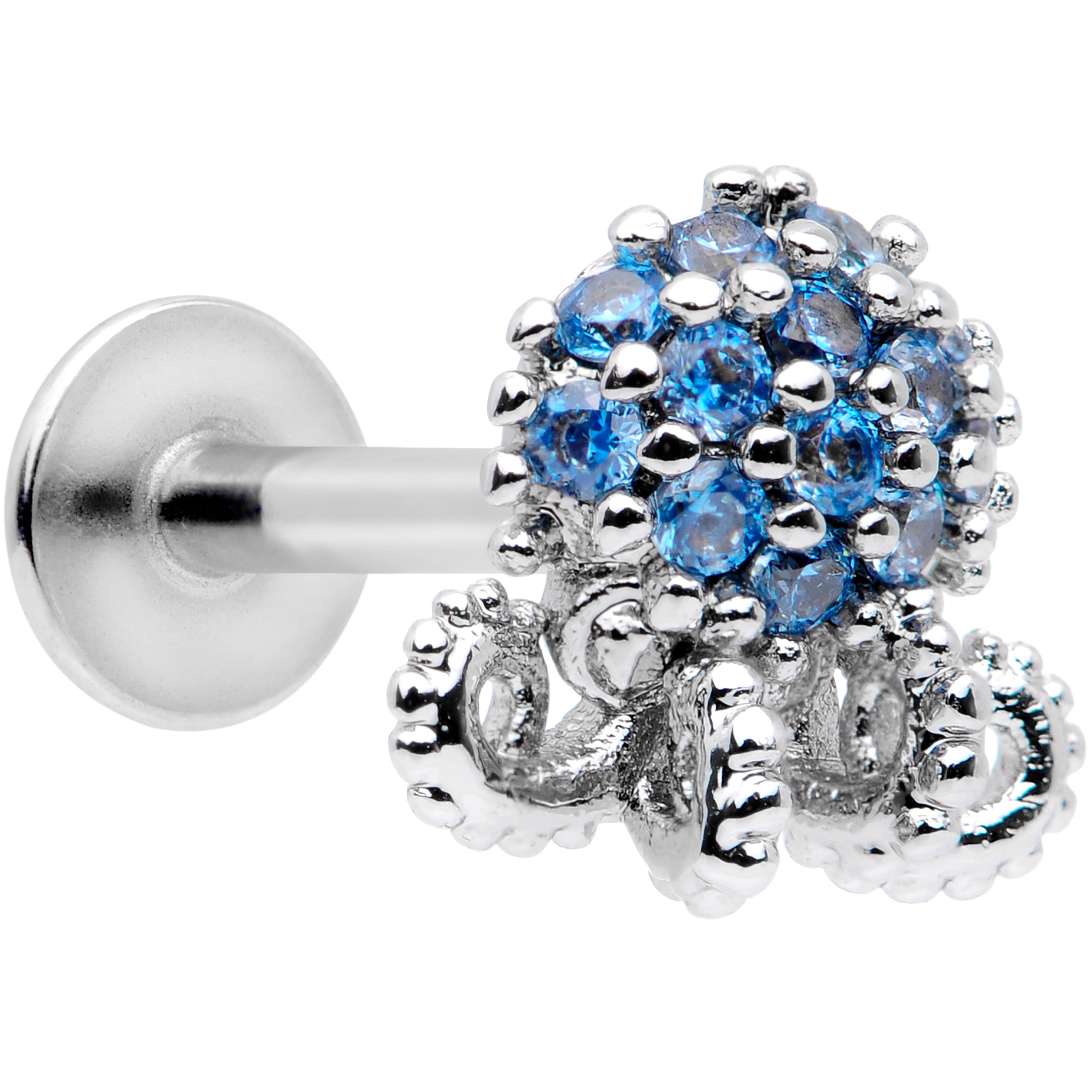 Body Candy Womens 16G Steel Blue Accent Ocean Jellyfish Labret Monroe