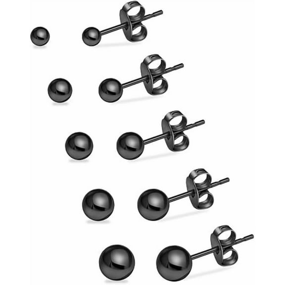 Cterwk 5 Pairs 316L Surgical Steel Stud Earrings Set for Women Mens 3-7mm Ball Stud Earrings Jewelry, Black