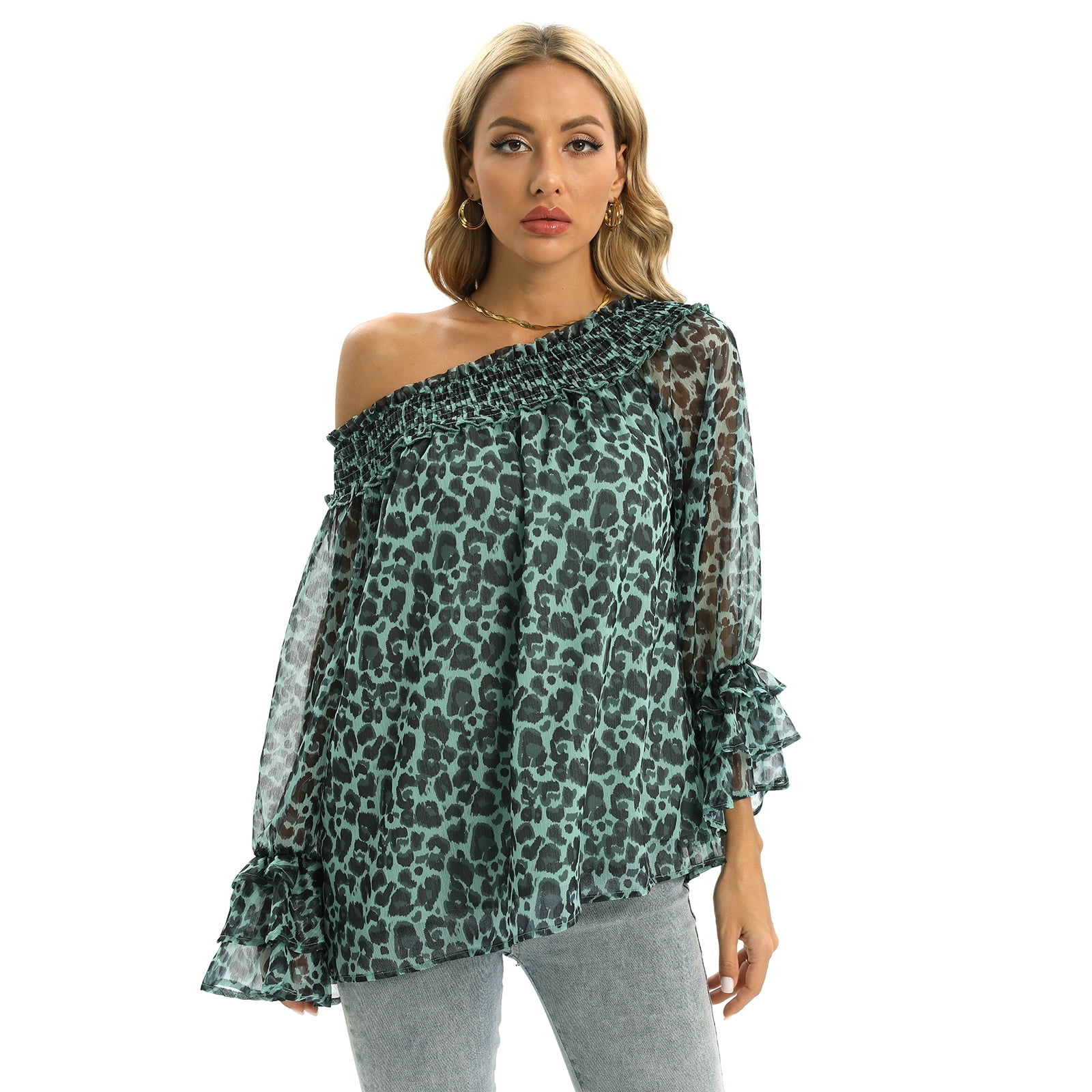 off the shoulder sheer chiffon blouse