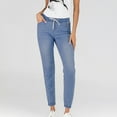 thumbnail image 2 of Jeans for Women Plus Size Relaxed Fit Elastic Waist Denim Hems Light Blue Pants Sizes L, 2 of 4