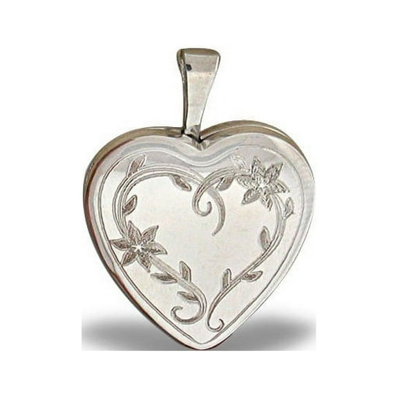 PicturesOnGold.com Sterling Silver Floral Vine Heart Locket - 2/3 Inch X 2/3 Inch- Sterling Silver
