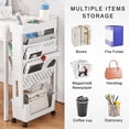 thumbnail image 4 of 5 Tier Rolling Utility Cart Multi-Functional Movable Storage Book Shelves with Lockable Casters for Study Office Kitchen Classroom, White, 4 of 9