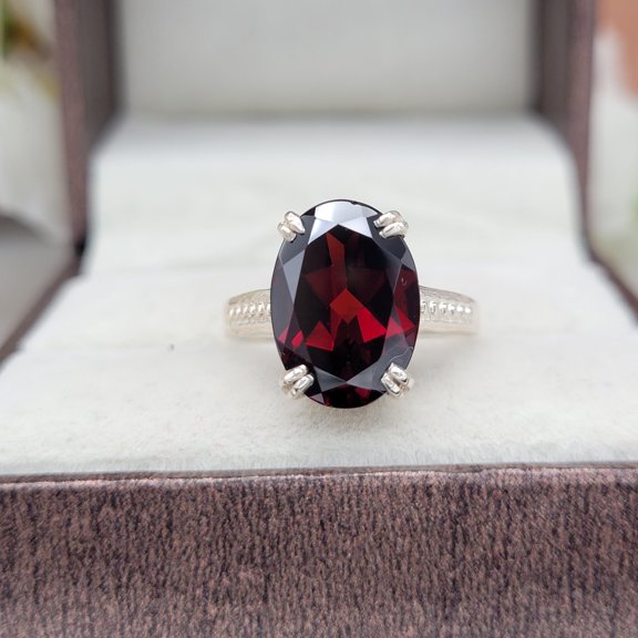 PILWALS Natural Red Garnet Engagement Rings 925 Sterling, Sterling Silver
