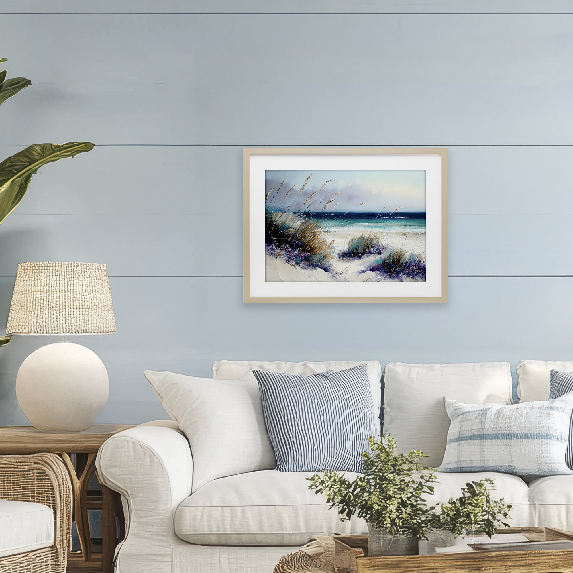 Euphoria Beach Dunes Birch Framed Print Under Glass, design by Sasha
