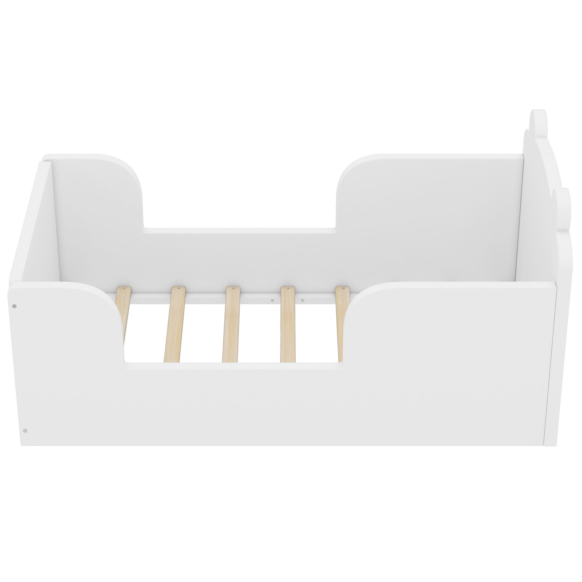 Aukfa Toddler Bed, Floor Bed Frame with Safely Rail and Bear Shape Headbroad for Kids Ages 2-6, White
