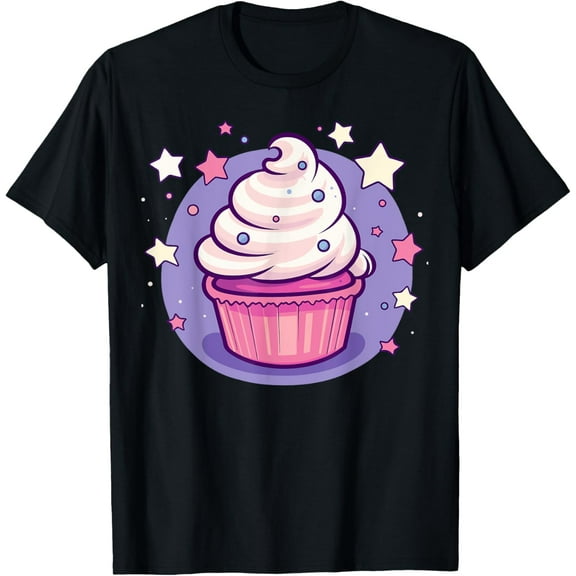Cupcake Cute Pastel Kawaii Celestial Stars Baking Dessert T-Shirt men and women can wear, black, white, gifts