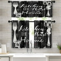 dinii 36 Inch Kitchen Curtains Black Farmhouse Rustic Window Curtains and Valances Set of 3, Vintage Fork Spoon Country Wooden Wood Short Tier Curtain, Vintage Small Kitchen Decor