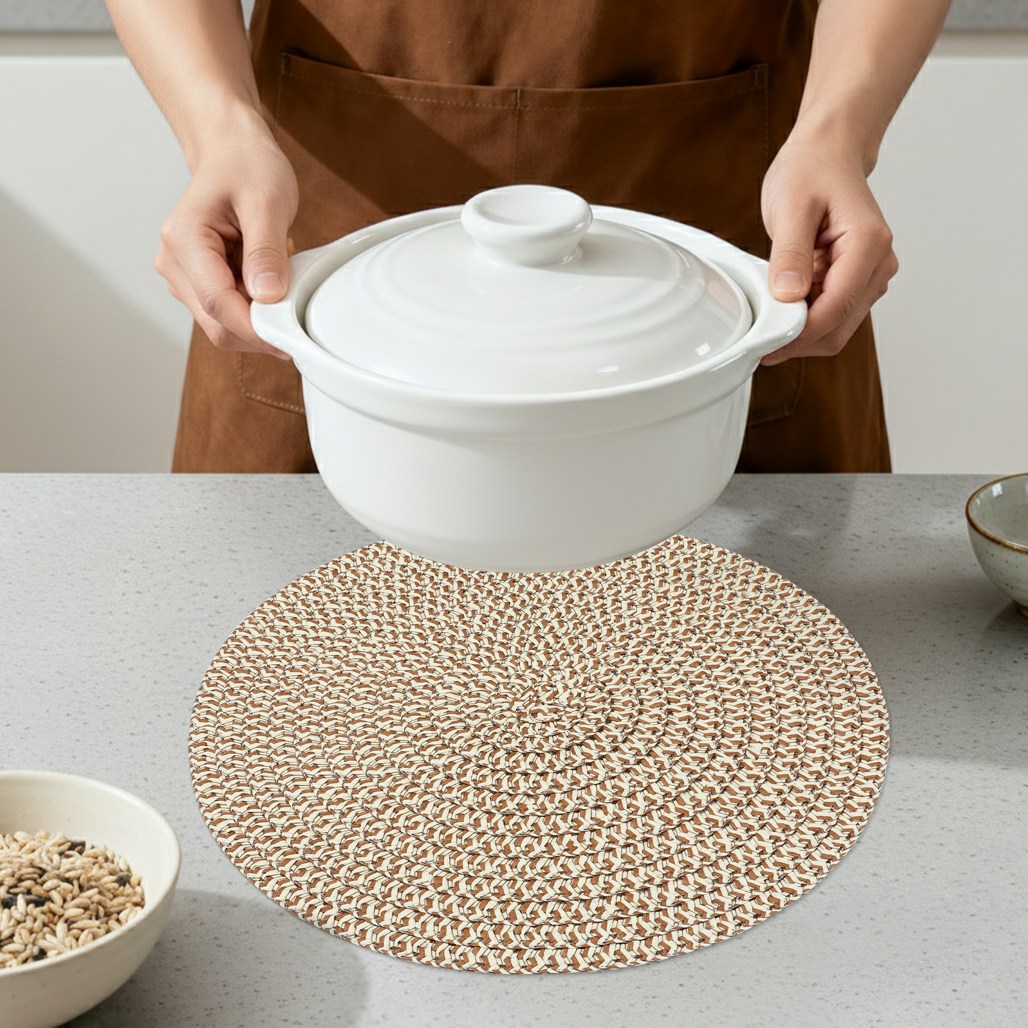 Unique Bargains Round Placemats Set of 6 Woven Placemats for Home Coffee