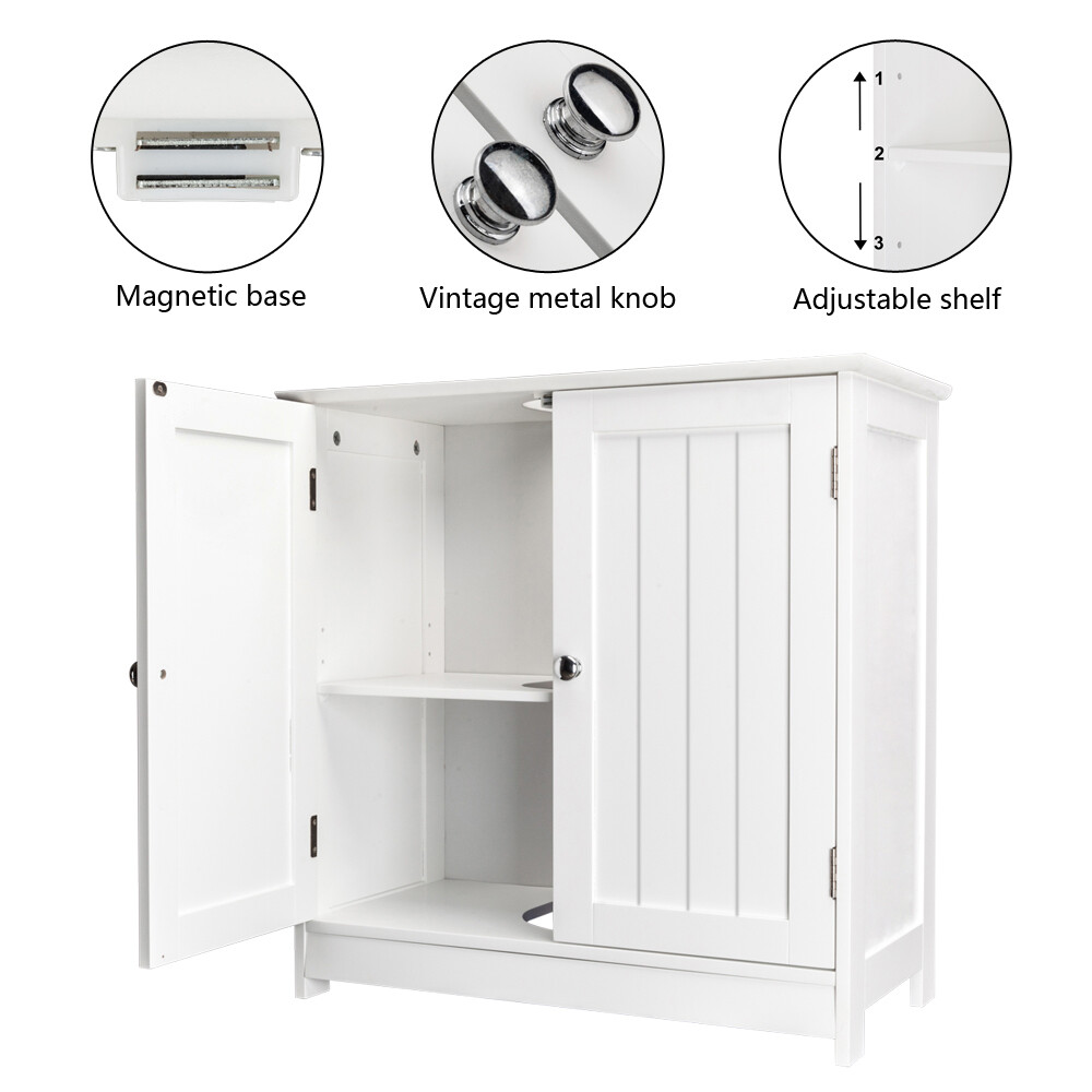 23" Pedestal Sink Storage Cabinet with Adjustable Shelf, Wood Under Sink Cabinet with 2 Doors, Bathroom Sink Cabinet with U-Shape, White