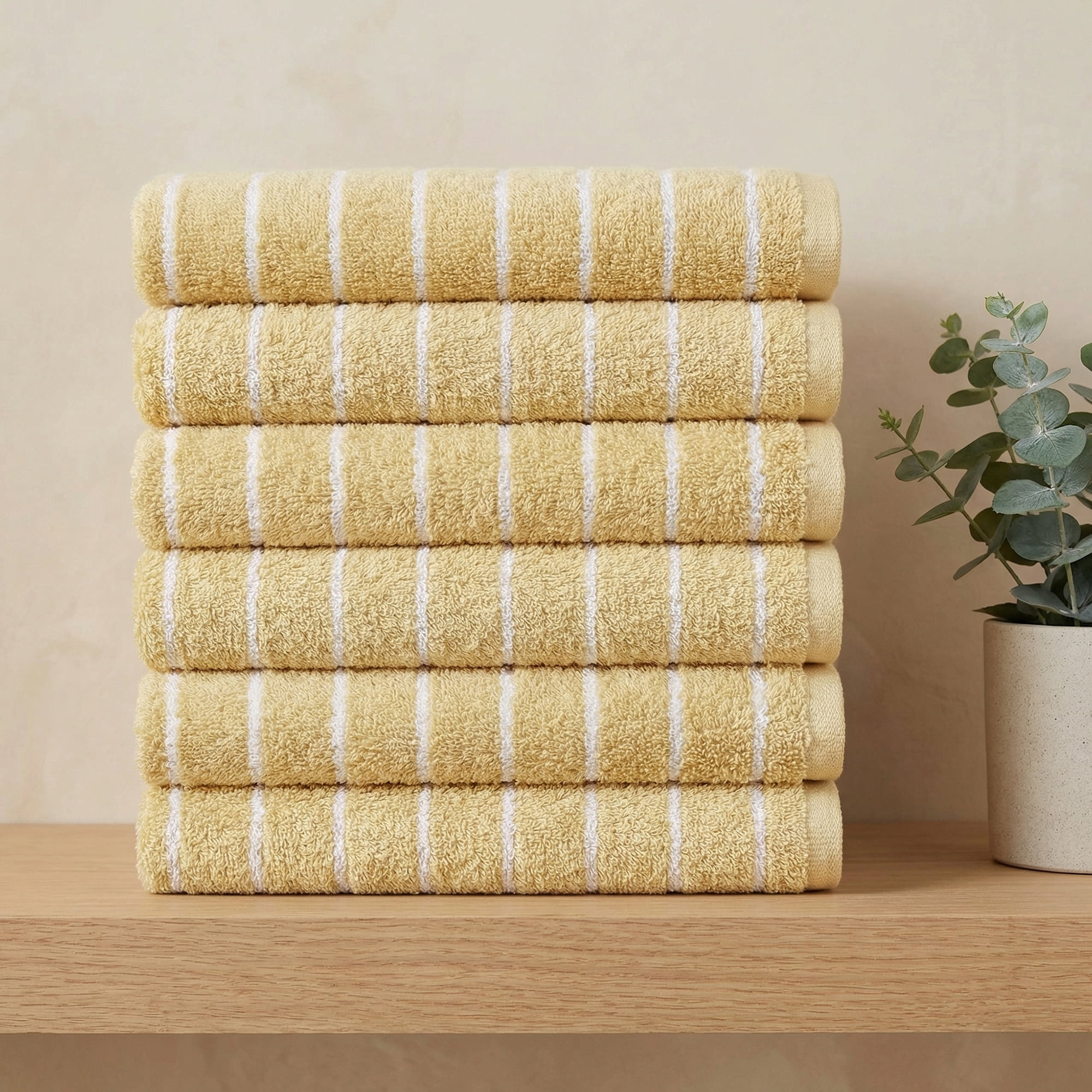 Unique Bargains Cotton Striped Washcloths Soft Absorbent Face Cloths Yellow 4pk