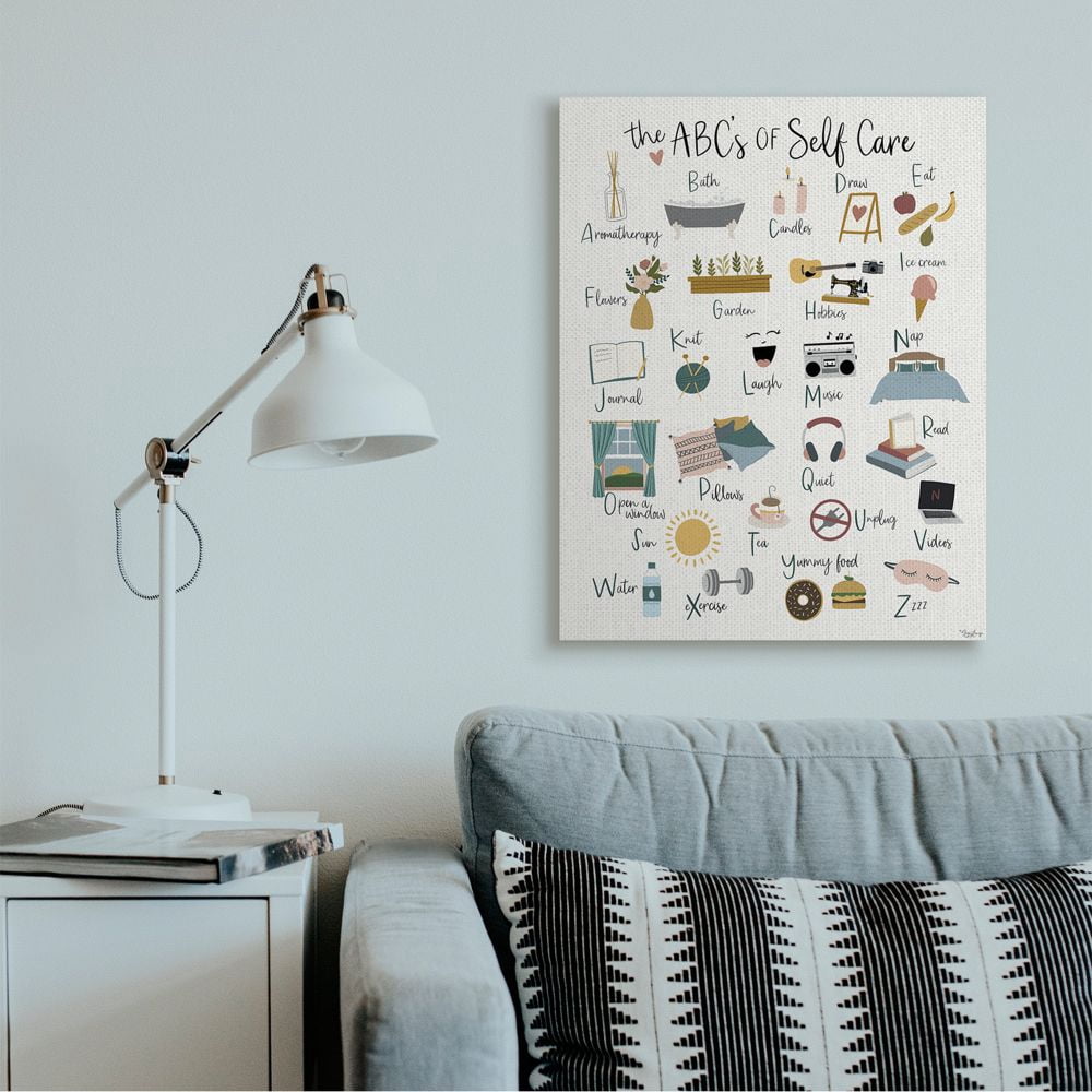 Stupell Industries ABC's of Self Care Adult Relaxation Alphabet Canvas Wall Art Design by Gigi Louise, 30" x 40"