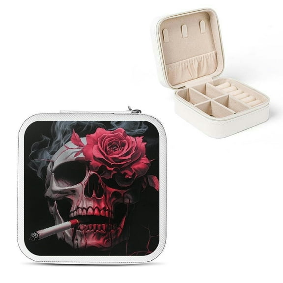ZFLMY Skull Rose Cigarette Jewelry Box Travel Organizer Necklace Earring White