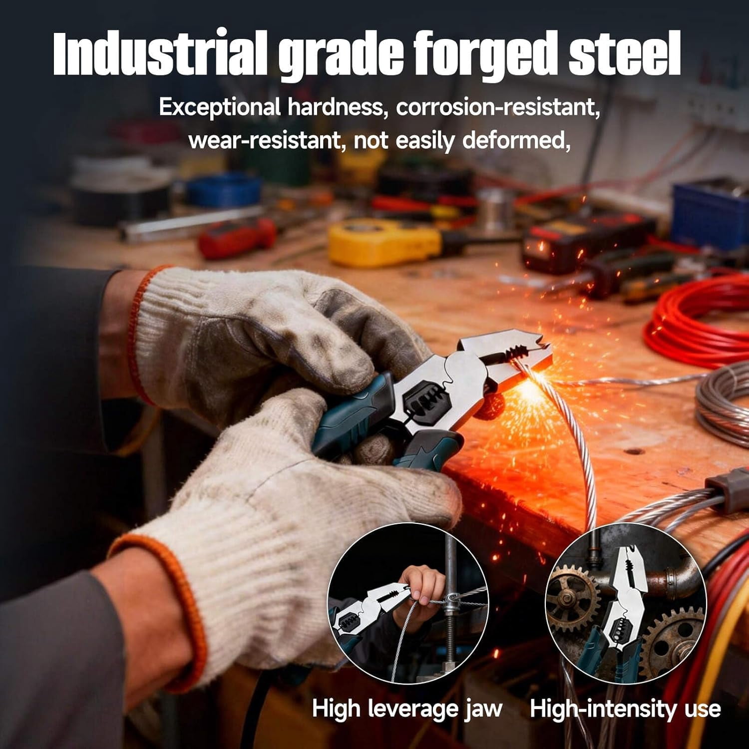 Industrial-Grade Multi-function Cutting Pliers, High-Leverage 8-in-1 Pliers with Nail Puller, Heavy-Duty Wire Cutters & Wire Stripper for Electrician Tools, Lineman, Ironworker & Hand Tools