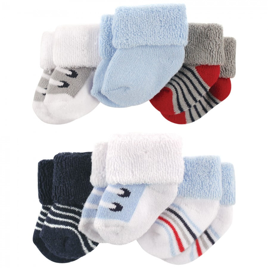 Luvable Friends Baby Boy Newborn and Baby Socks Set, Blue Gray Sneakers ...