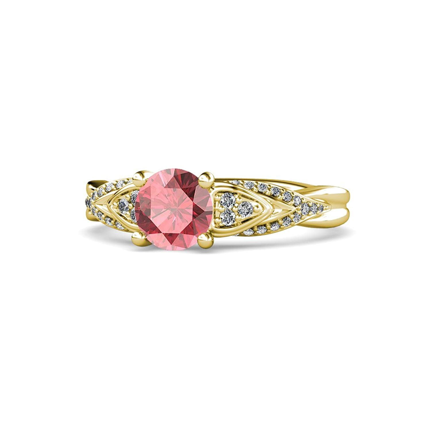 Pink Tourmaline and Diamond (SI2-I1, G-H) Engagement Ring 1.20 ct tw in 14K Yellow Gold.size 5 by TriJewels
