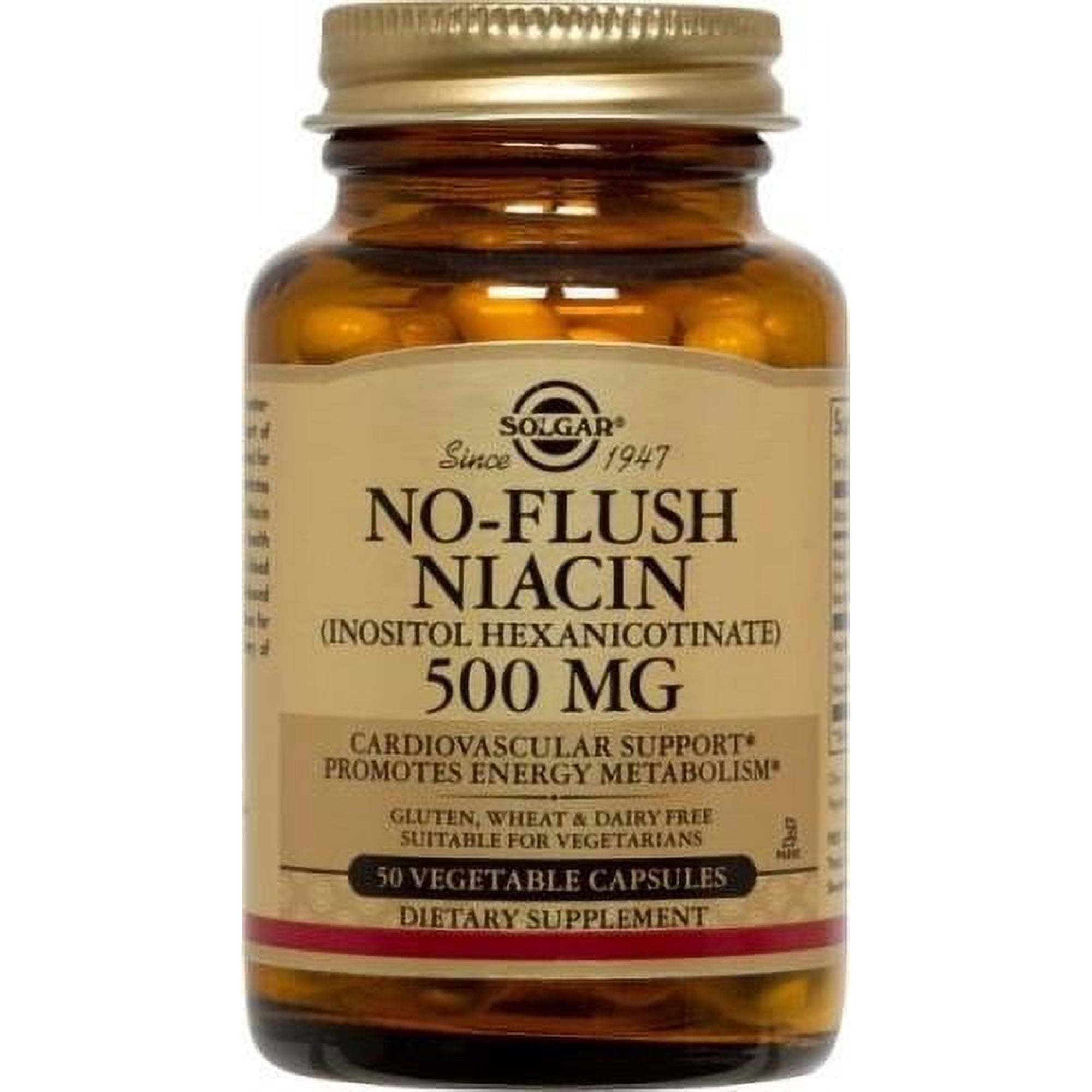 Solgar No-Flush Niacin 500 mg Vegetable Capsules, 50 Ct