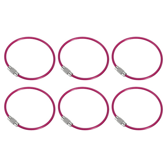 Uxcell 5.9" Length Wire Keychain Cable, 6 Pack Stainless Steel 2mm Key Ring Loop for Outdoor Hiking Sport, Rose Red