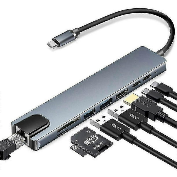8 In 1 Type-c Hub To Usb 3.0 Usb-c Hdmi Lan Rj45 Sd Tf Adapter For Macbook Laptop