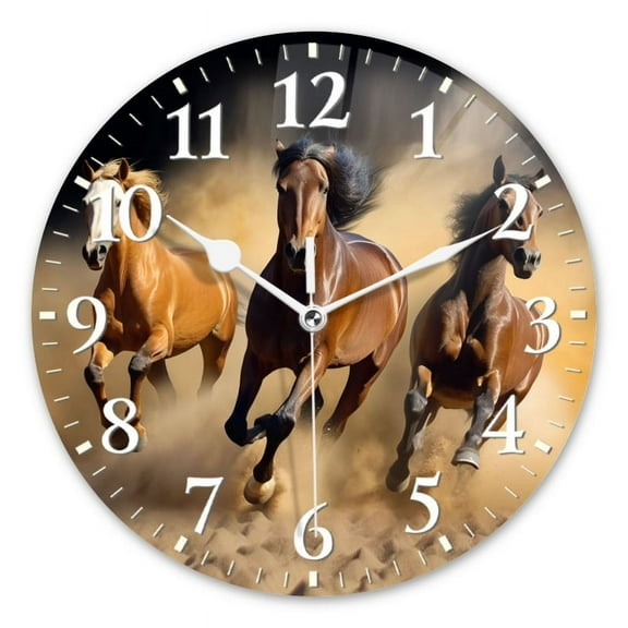 Personalized Wall Clock Non-Ticking Silent Clocks Battery Operated Round Clocks Decorative for Bathroom,Office-Horses Running Through The Desert Dust Billowing Behind Them(12inch)