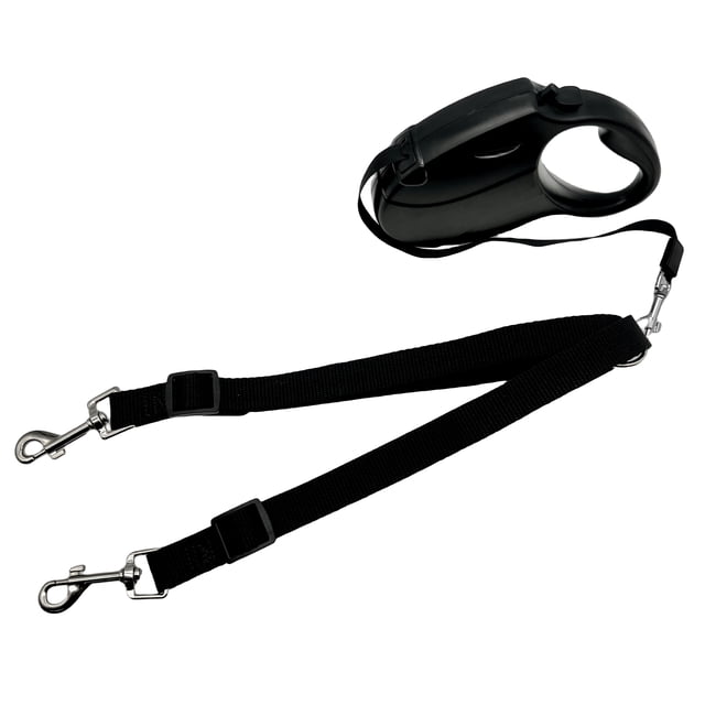 DEBGFS Dual Dog Retractable Leash - Non-Slip One-Button Brake & Lock - 360° -Free 16ft Extendable Double Headed Lead - Polyester Fiber Adjustable Walking & Running Lead for Two Dogs Up,Black