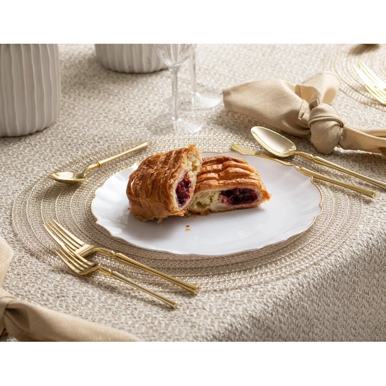 Stunning Sphere Collection White & Gold Dinner Plates - 10.25 Inch Pack Of 10, Reusable Plastic For Weddings, Parties