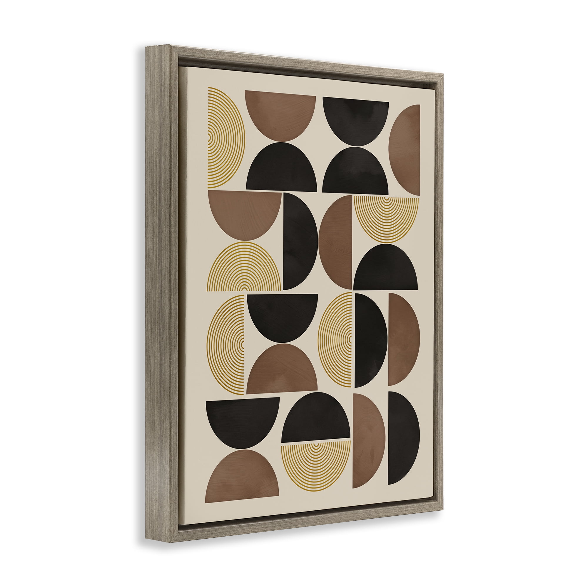 Stupell Industries Midcentury Geometric Arches Abstract Painting Brown Floater Framed Canvas Art Print Wall Art, 25 x 31