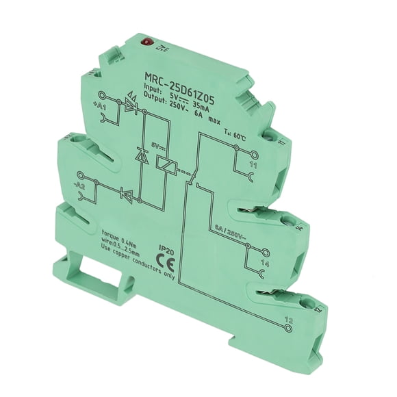 Ultra-Slim 5V PLC Relay Module MRC-25D61Z05 with DIN-Rail Mounting, 6A Output, and Flame Retardant Shell for Enhanced Control and Protection