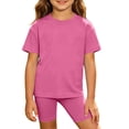 thumbnail image 2 of Juorvia Girls'clothing Sets Toddler Summer Casual Loose Fitted Crew Neck T-Shirts Slim Layering Shorts(12-13 Years,Hot Pink), 2 of 7
