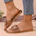 thumbnail image 3 of Eltusu Women Flat Slide Sandals, PU Open Toe Fashion Slip On Summer Shoes Brown Size 7.5, 3 of 5