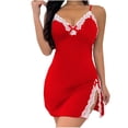 thumbnail image 2 of Asgosdo Lingerie Women Set Valentine's Day Lace Sleepwear Chemises V-Neck Dress Nightgown Red M, 2 of 5