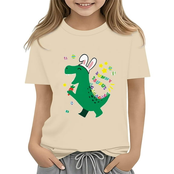 XIMIN Cotton Tee Top Kid Easter Shirts for Toddler Boy Short Sleeve Tractor Tractor Bunny Tshirt for Kids Cotton Tee Tops 2 13 Years