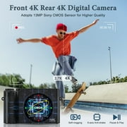 4K Digital Camera,16X Digital Zoom,64MP Front and Rear Camera for Photography and Video Autofocus Anti-Shake,Vlogging Camera with Ultra Bright Flash-Black