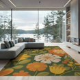 thumbnail image 2 of ODIKA 6'x9' Green Vibrant Garden Floral Symphony Washable Area Rug Vintage Inspired Blossom and Leaf Patterns for Dining Room, Under Table, Office Décor, Non-Slip Chair-Friendly, 2 of 7