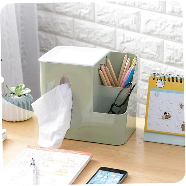 Multifunctional Tissue Box Square Tissue Box Decorative Paper Towel Holder Pen Pencil Container Car Box Cover Case of Paper Towels-green