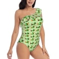 thumbnail image 3 of Gukieu dogs St Patrick's Day Print One-shoulder Ruffled One-piece Swimsuit with Removable Chest Pads and Tummy-control Swimsuit for Women-XX-Large, 3 of 6