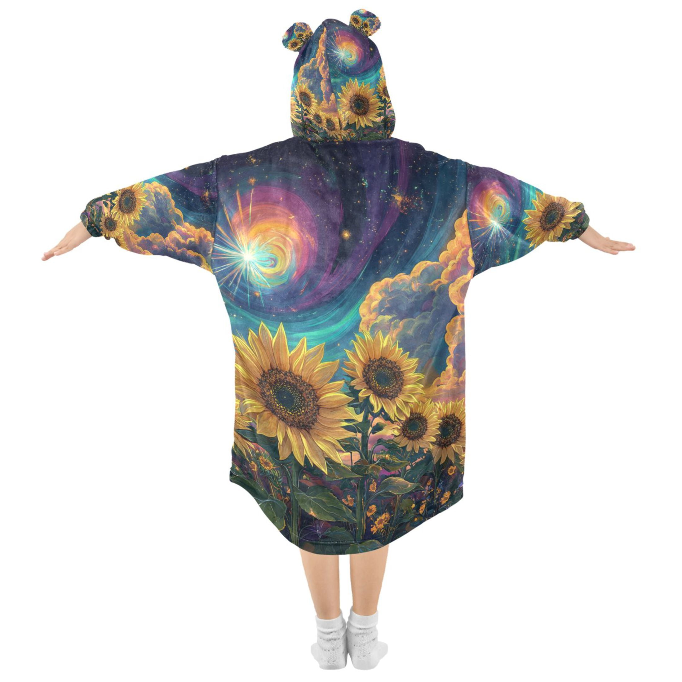 YAZAOO Kids Wearable Blanket Hoodie Warm and Cozy Galactic Sunflower Symphony Flannel Sweatshirt