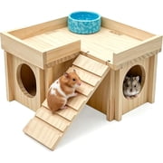 Kathson Wooden Hamster Hideout Hamster Wood House with Ladder Habitats Decor Detachable Small Animals Cage Accessories for Rat Gerbils and Other Small Pets