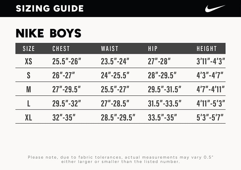 nike dri fit shirt sizing